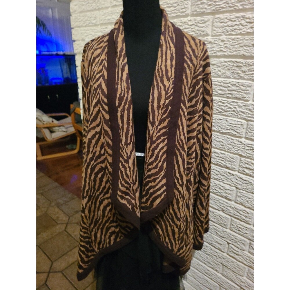Nina Leonard XL Zebra Print Oversized Cardigan Sweater Duster comfy nice